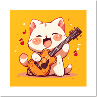 cat play guitar Posters and Art